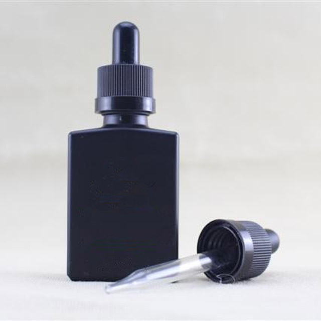 Trade Assurance! wholesale 30ml matte black rectangle/square glass dropper bottles for beard oil with pipette dropper