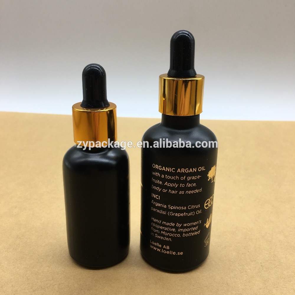 Trade assurance 30ml black glass dropper bottles with gold dropper and black tube for E-liquid and E-juice packing