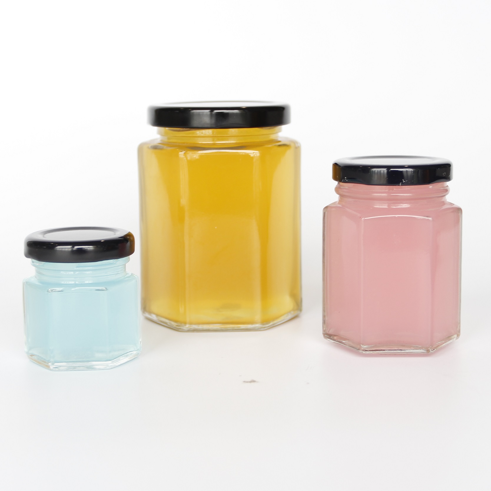 Traditional design hexagon honey glass jar Decal honeycomb glass jars Screw Cap empty glass jars with lids for honey