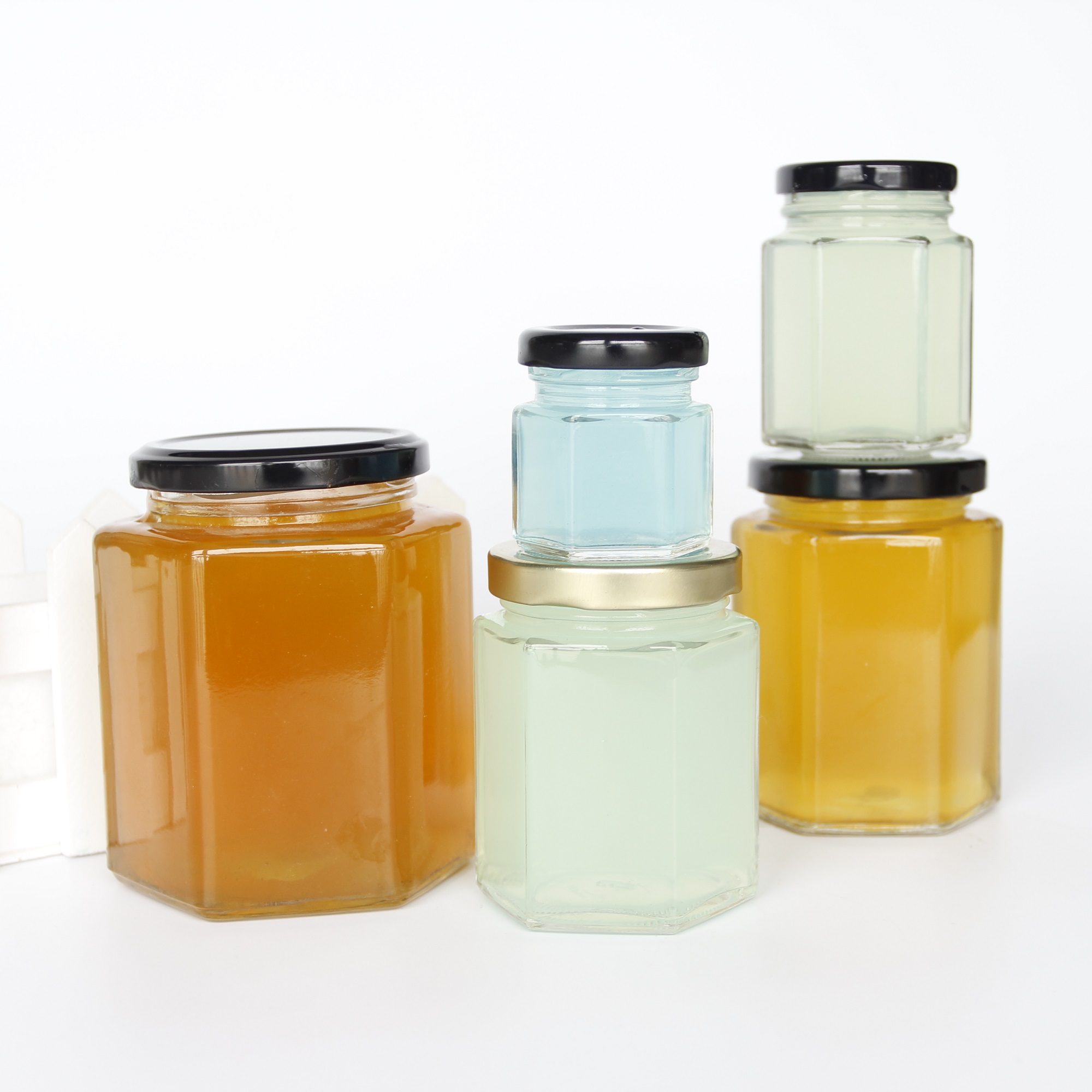 Traditional design hexagon honey glass jar Decal honeycomb glass jars Screw Cap empty glass jars with lids for honey