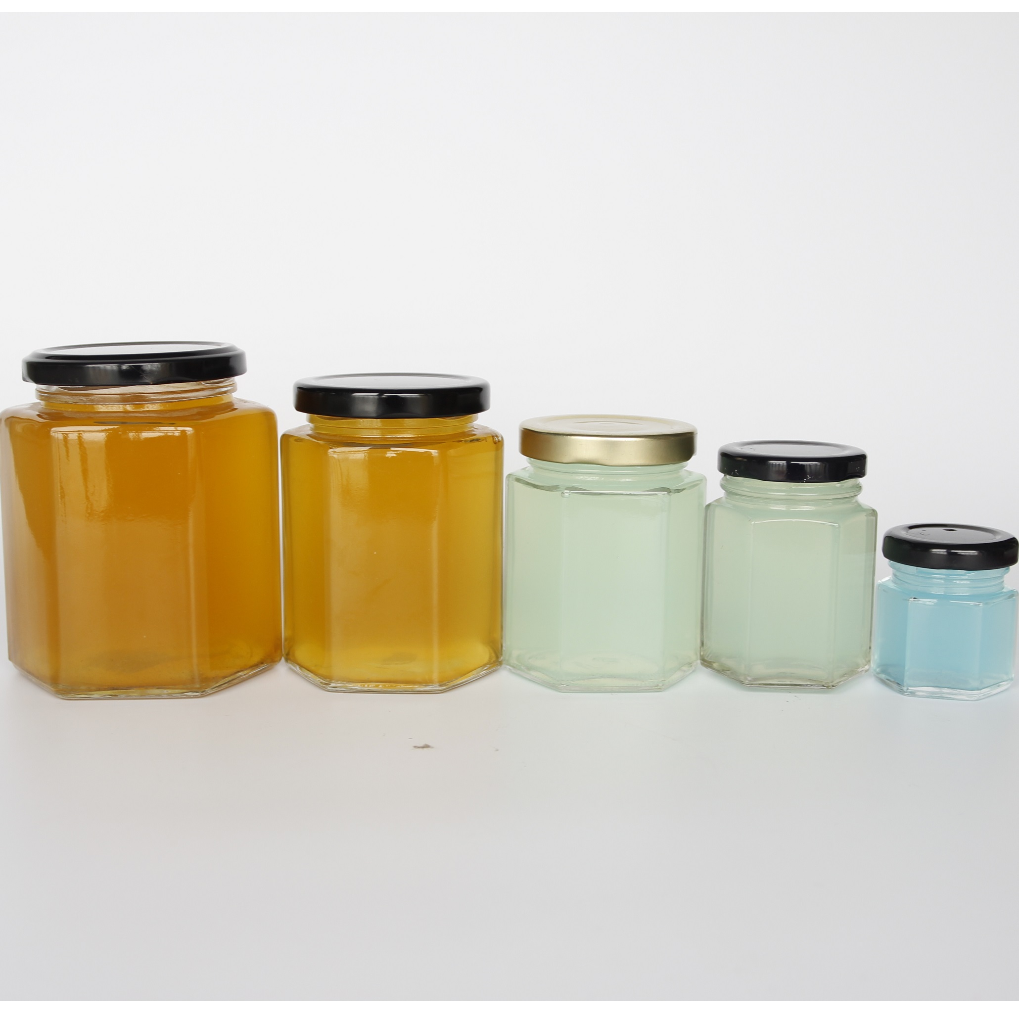 Traditional design hexagon honey glass jar Decal honeycomb glass jars Screw Cap empty glass jars with lids for honey
