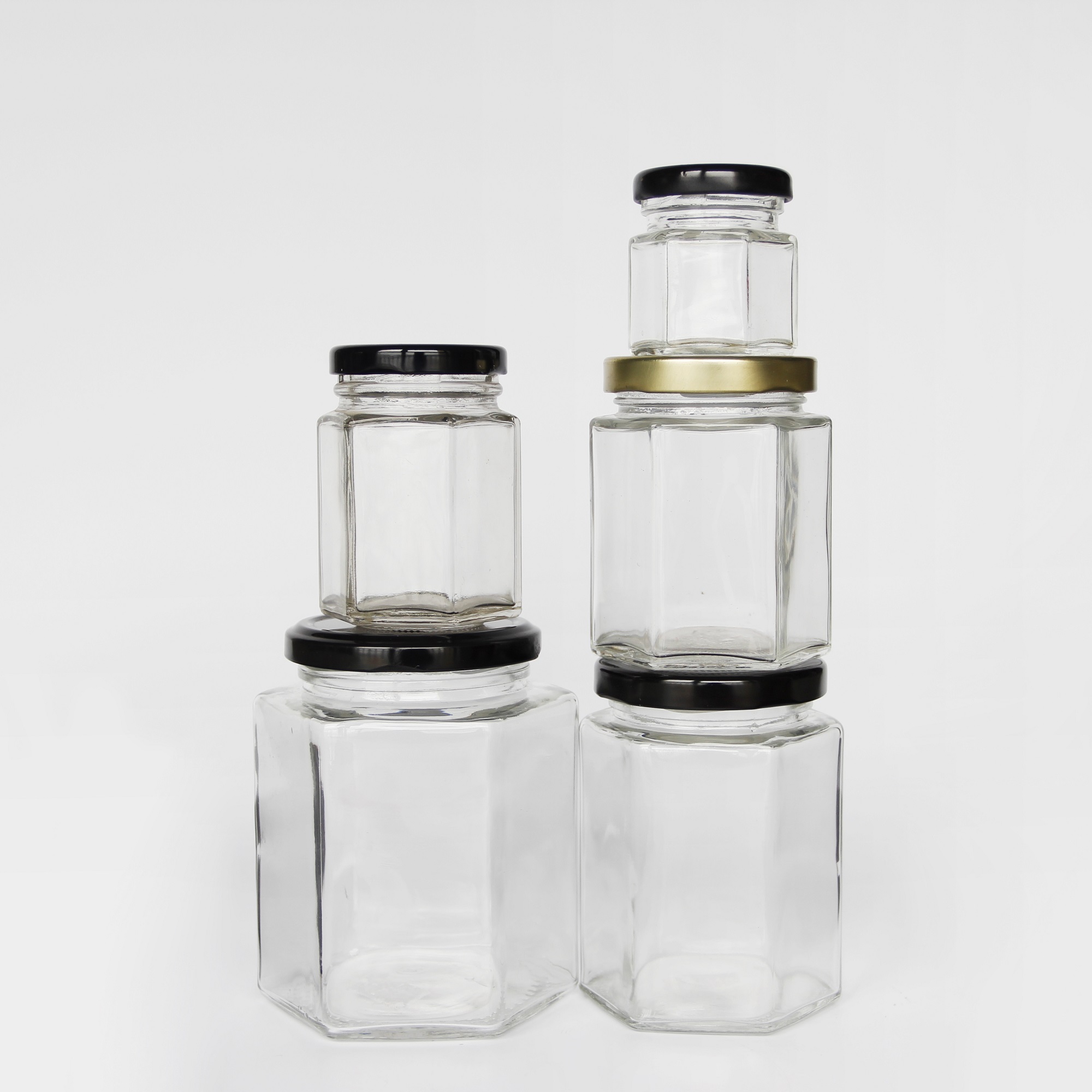 Traditional design hexagon honey glass jar Decal honeycomb glass jars Screw Cap empty glass jars with lids for honey