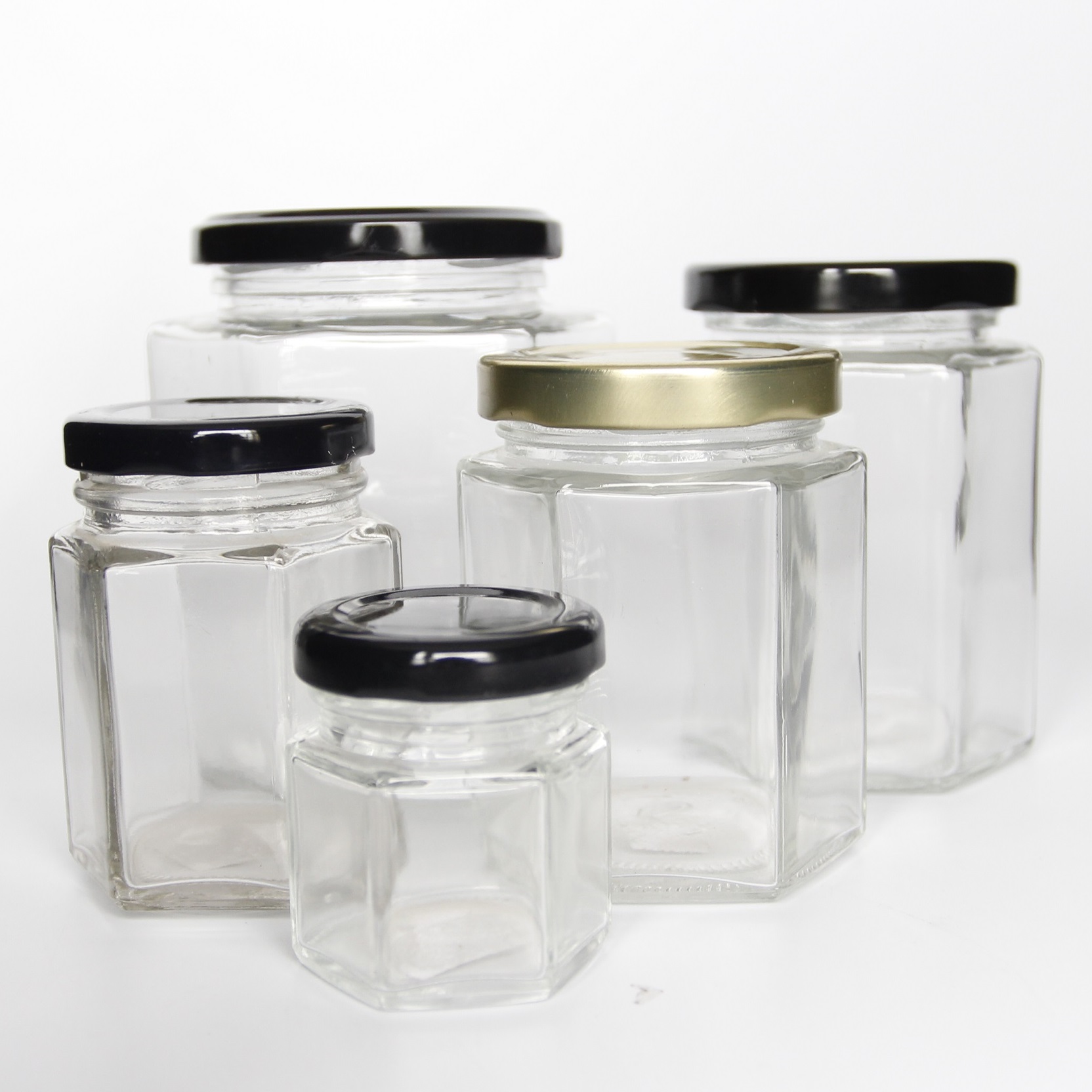 Traditional design hexagon honey glass jar Decal honeycomb glass jars Screw Cap empty glass jars with lids for honey
