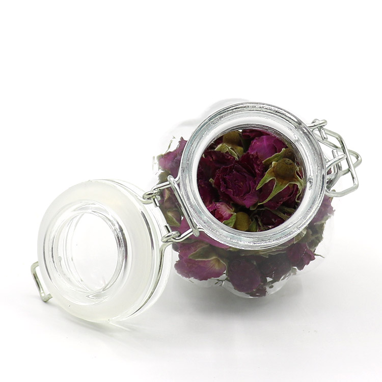 Transparent 100ml square honey jam caviar glass jar with stainless steel buckle