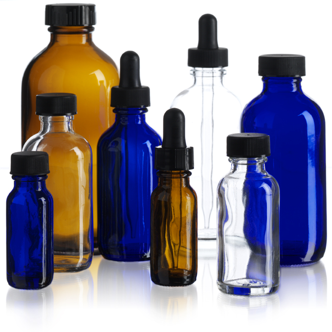 Transparent 15ml 30 ml 60ml 1oz 2oz 4oz e liquid green cobalt blue clear boston round glass dropper bottles