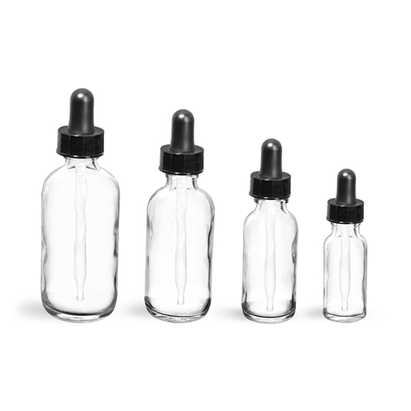 Transparent 15ml 30 ml 60ml 1oz 2oz 4oz e liquid green cobalt blue clear boston round glass dropper bottles