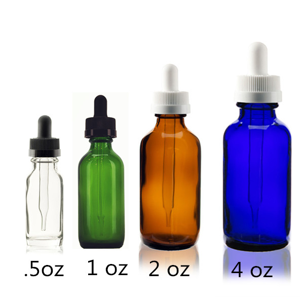 Transparent 15ml 30 ml 60ml 1oz 2oz 4oz e liquid green cobalt blue clear boston round glass dropper bottles