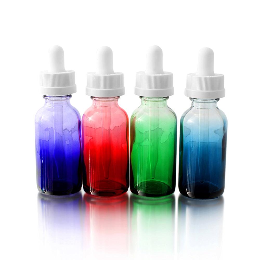 Transparent 15ml 30 ml 60ml 1oz 2oz 4oz e liquid green cobalt blue clear boston round glass dropper bottles