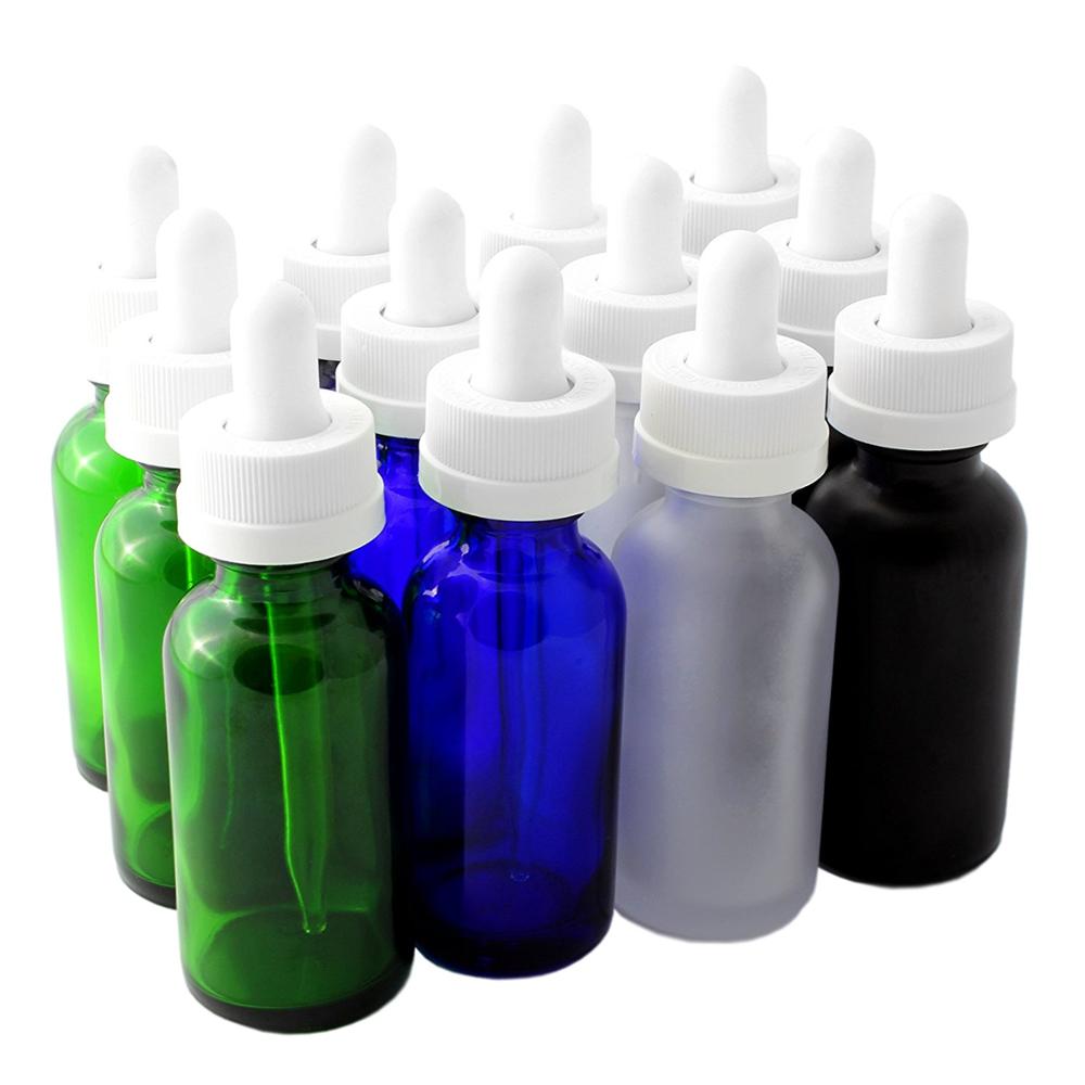 Transparent 15ml 30 ml 60ml 1oz 2oz 4oz e liquid green cobalt blue clear boston round glass dropper bottles
