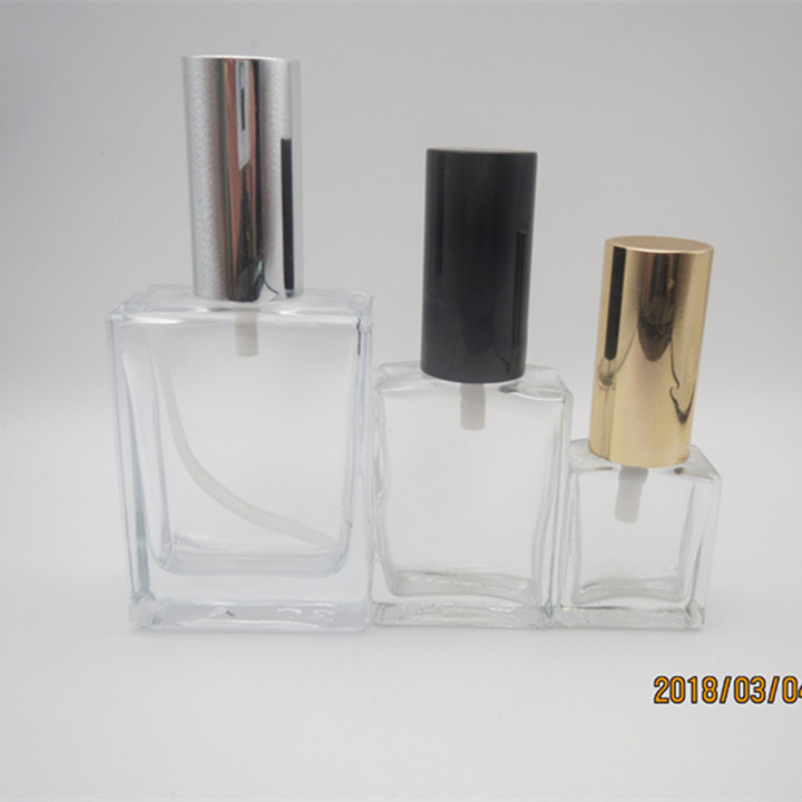 Transparent 15ml 30ml 50ml 100ml clear square glass bottle rectangle cosmetic essential oil bottle with dropper cap