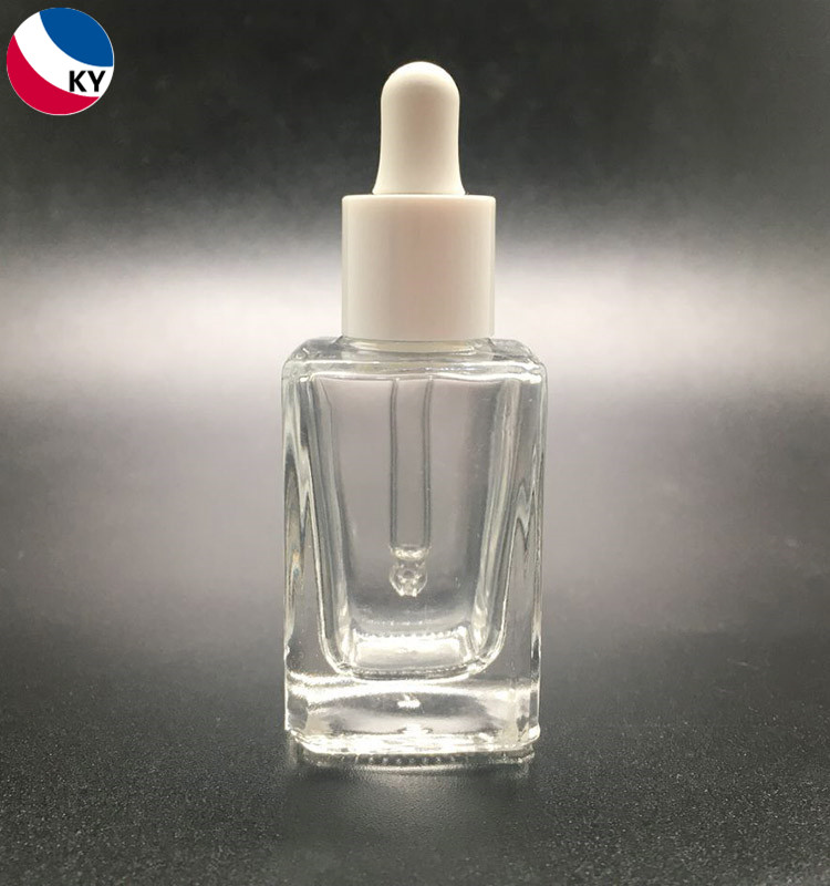 Transparent 15ml Clear Square Glass Bottle Rectangle Cosmetic Essential Oil Bottle With Dropper Cap