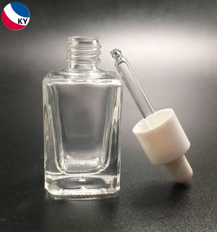Transparent 15ml Clear Square Glass Bottle Rectangle Cosmetic Essential Oil Bottle With Dropper Cap