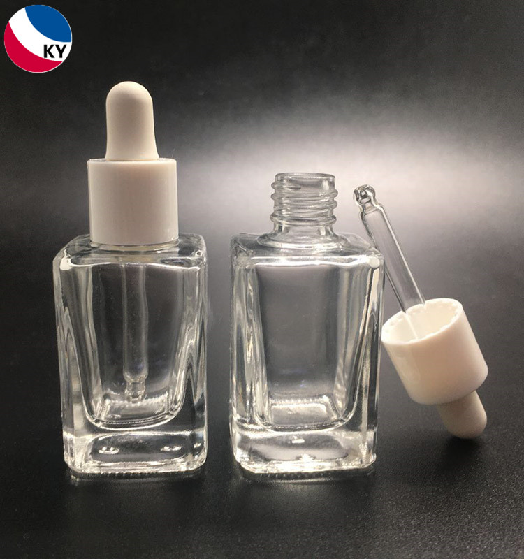 Transparent 15ml Clear Square Glass Bottle Rectangle Cosmetic Essential Oil Bottle With Dropper Cap