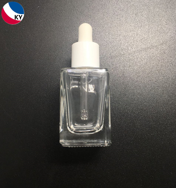 Transparent 15ml Clear Square Glass Bottle Rectangle Cosmetic Essential Oil Bottle With Dropper Cap