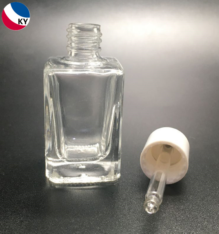 Transparent 15ml Clear Square Glass Bottle Rectangle Cosmetic Essential Oil Bottle With Dropper Cap