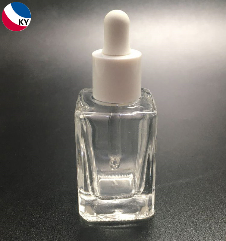 Transparent 15ml Clear Square Glass Bottle Rectangle Cosmetic Essential Oil Bottle With Dropper Cap