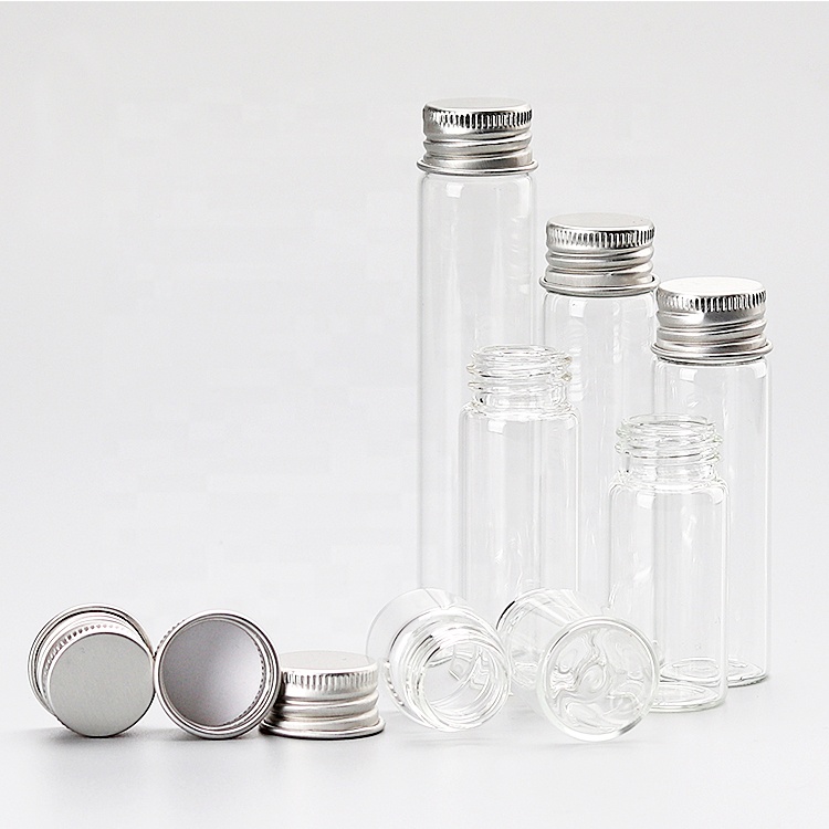 Transparent 20ml 25ml 30ml 50ml 60ml Empty Refillable Tube Storage bottles glass 100ml with Aluminum Silver screw cap