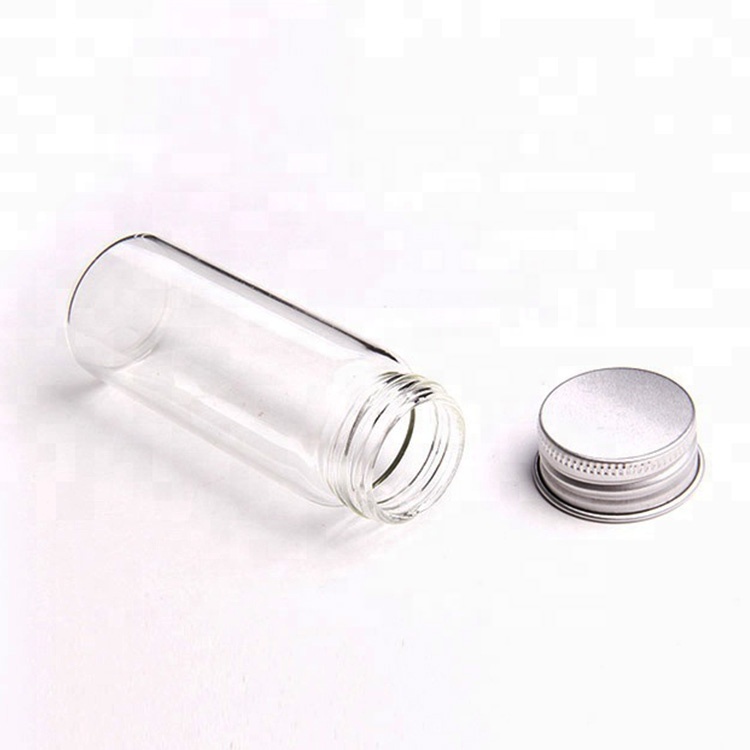 Transparent 20ml 25ml 30ml 50ml 60ml Empty Refillable Tube Storage bottles glass 100ml with Aluminum Silver screw cap