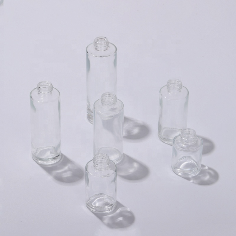 Transparent 20ml 30ml flat shoulder cylinder glass dropper bottle for serum essential oil