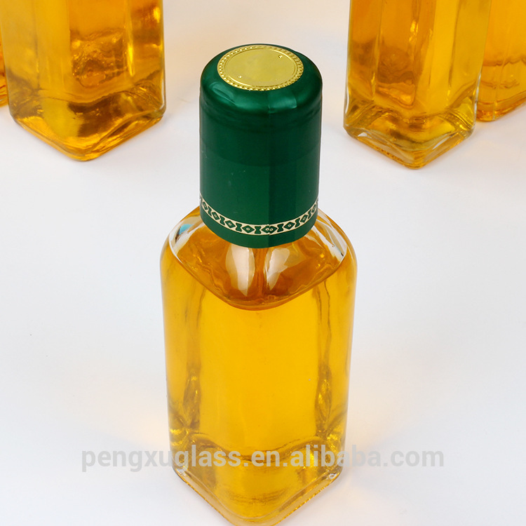 Transparent 250ml 500ml 750ml square oil glass bottle for cooking with screw cap