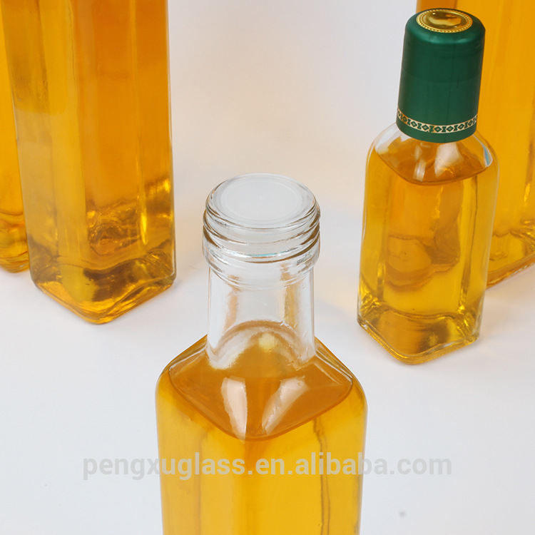 Transparent 250ml 500ml 750ml square oil glass bottle for cooking with screw cap