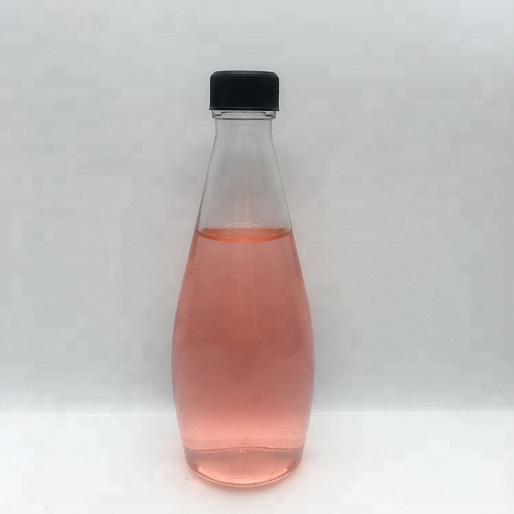 Transparent 290ml 300ml glass juice beverage bottle with plastic cap