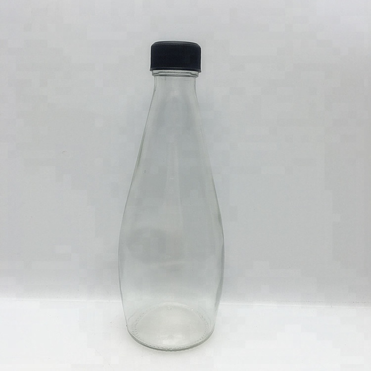 Transparent 290ml 300ml glass juice beverage bottle with plastic cap