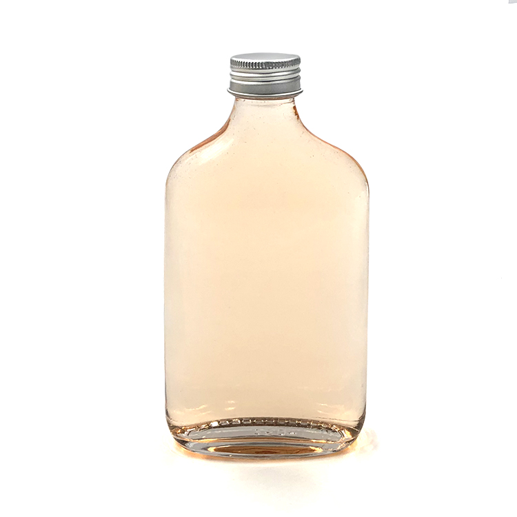 Transparent 350ml flat square glass flask bottle, flat liquor bottle