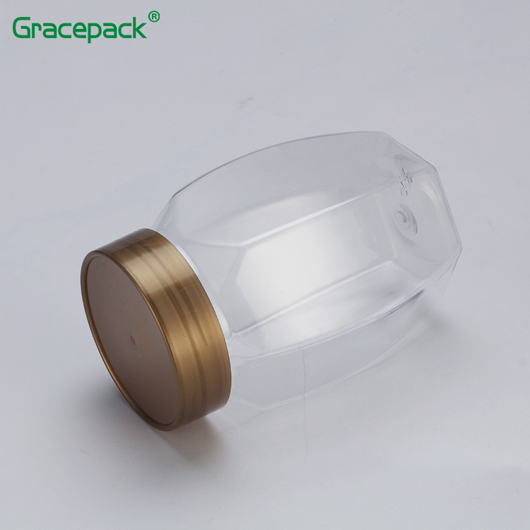 Transparent 360ml/500g Diamond/Hexagon PET Honey packaging plastic jar