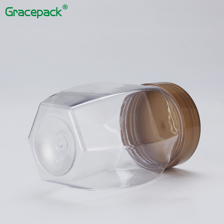 Transparent 360ml/500g Diamond/Hexagon PET Honey packaging plastic jar