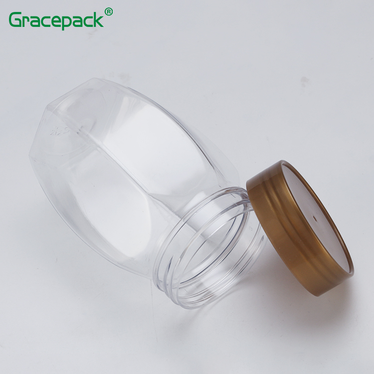 Transparent 360ml/500g Diamond/Hexagon PET Honey packaging plastic jar