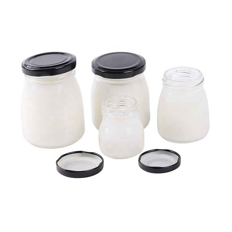Transparent 50ml 100ml 150ml 200ml pudding glass bottle mini milk bottle with metal cap