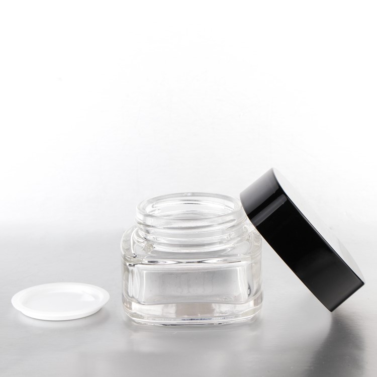 Transparent 50ml face cream square glass jar for cosmetics make up