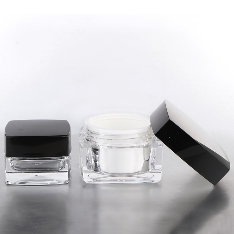 Transparent 50ml face cream square glass jar for cosmetics make up
