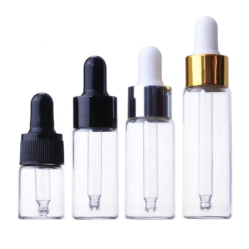 Transparent 5ml 10ml 15ml 20ml round mini attar essential oil glass dropper bottle with plastic wood lid