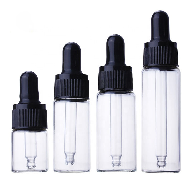 Transparent 5ml 10ml 15ml 20ml round mini attar essential oil glass dropper bottle with plastic wood lid