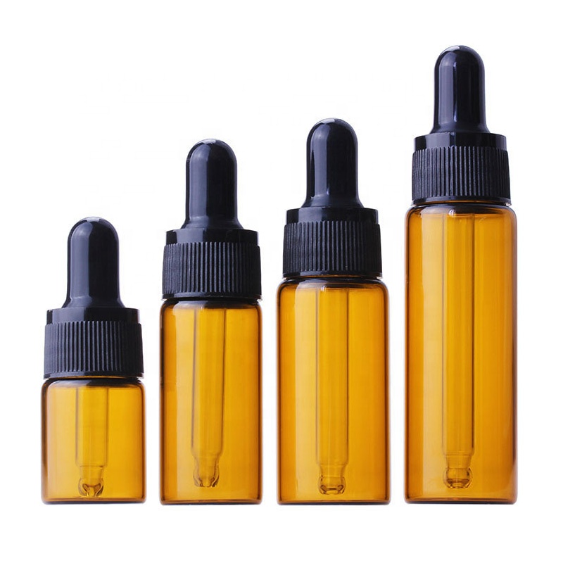 Transparent 5ml 10ml 15ml 20ml round mini attar essential oil glass dropper bottle with plastic wood lid