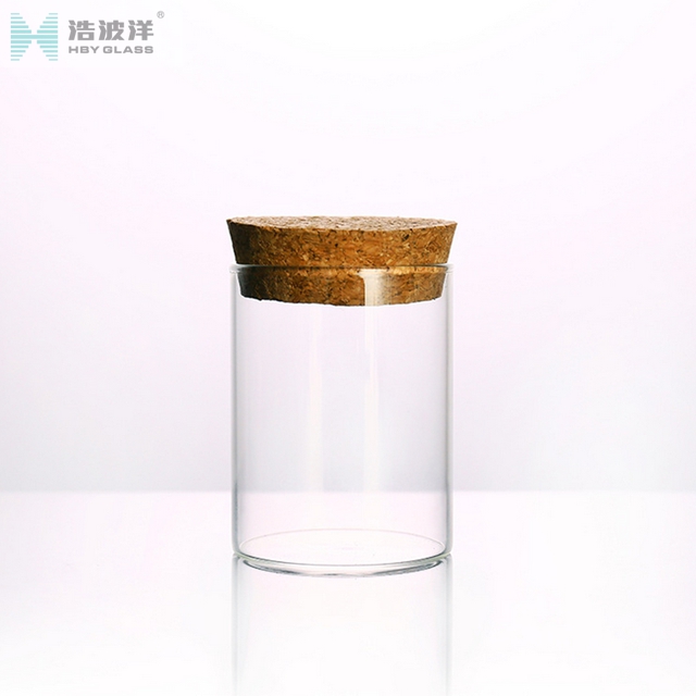 Transparent 600ml borosilicate glass jar with cork