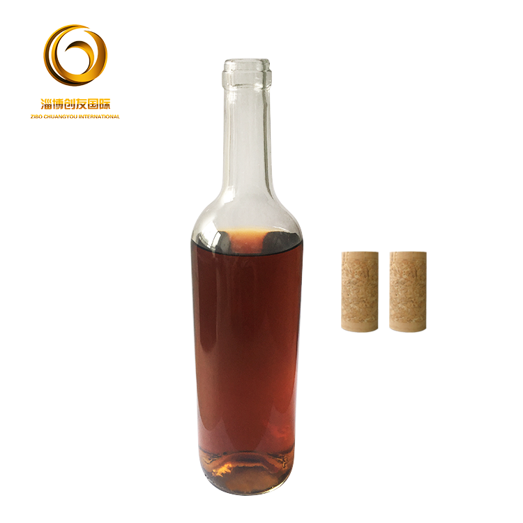 Transparent 750 ml round shape 300H cork Bordeaux Wine glass bottle CY-004