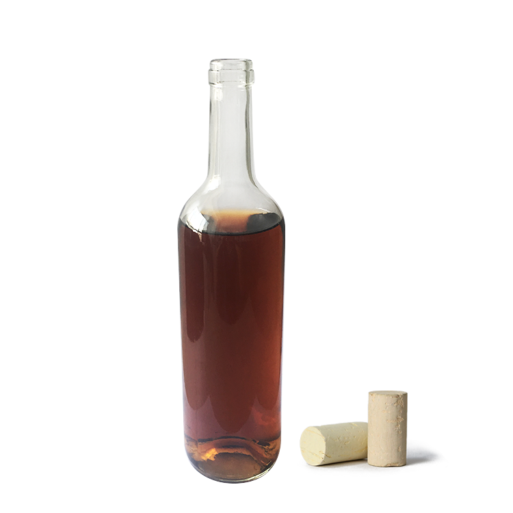 Transparent 750 ml round shape 300H cork Bordeaux Wine glass bottle CY-004