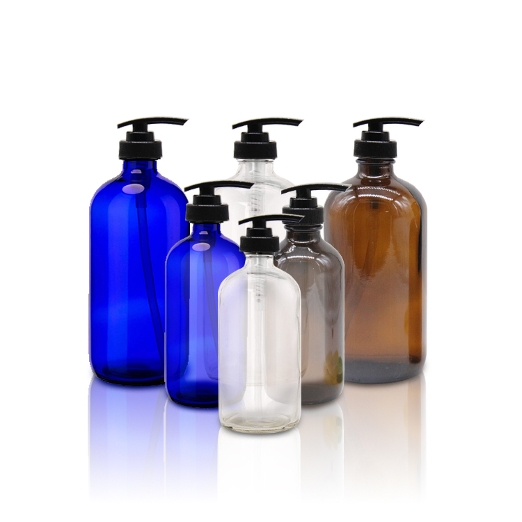 Transparent Brown Glass Lotion Shampoo Container Spray Bottle Essential Oil Bottles