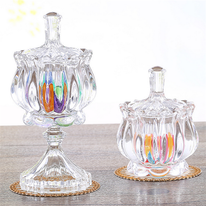 Transparent Favors Special Design Crystal Sugar Candy Bowl Glass Jar With Lid Elegant Round Food