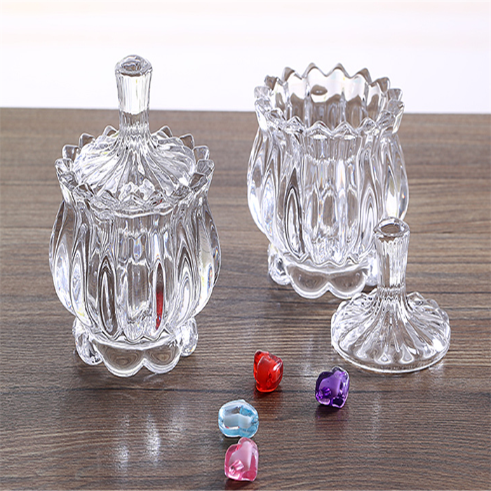 Transparent Favors Special Design Crystal Sugar Candy Bowl Glass Jar With Lid Elegant Round Food