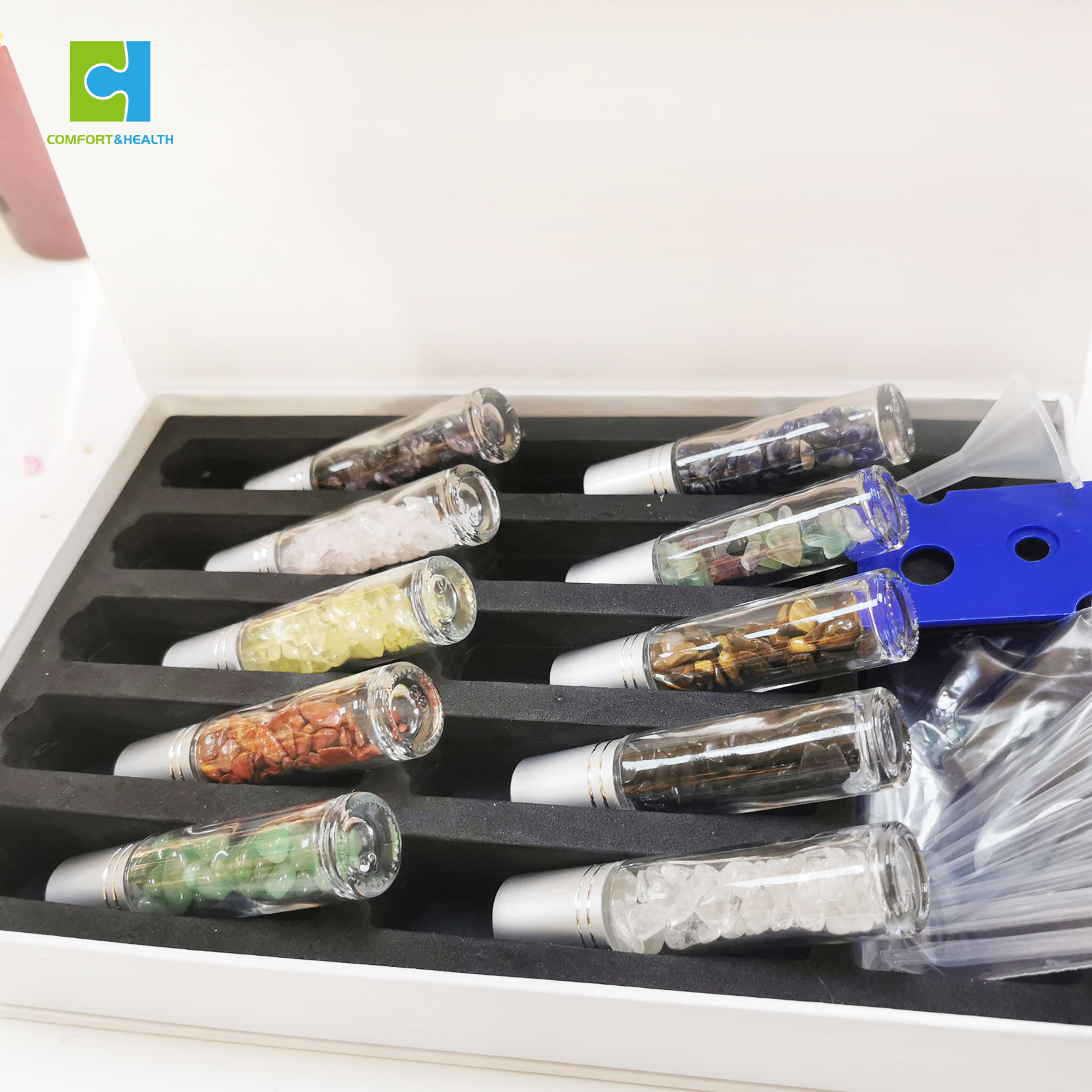 Transparent Glass 10Ml Natural Stones Healing Crystal Chips Gemstone Roller Ball Essential Oil Bottles