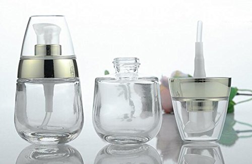 Transparent Glass Pump Bottles Dispenser Jars with lotion pump for Cosmetic Serums Face Cream