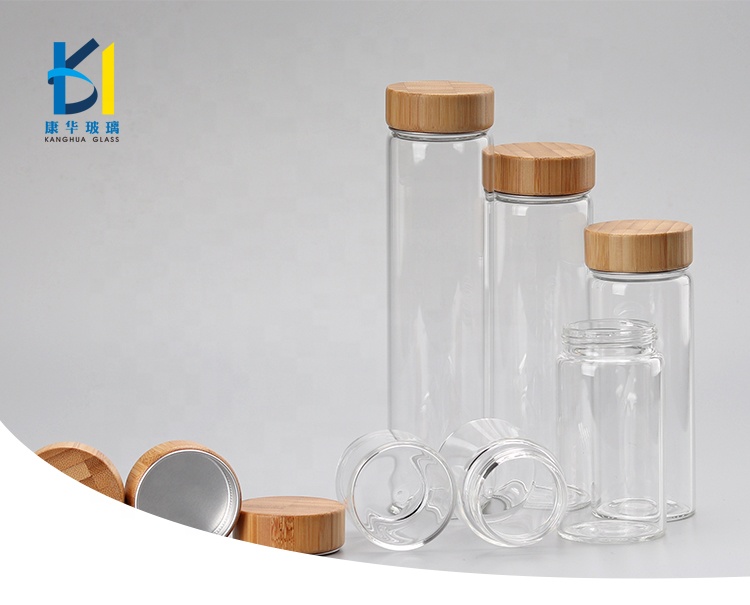 Transparent Glass Storage Bottle 50ml 100ml 150ml Glass Jar Bamboo Cap