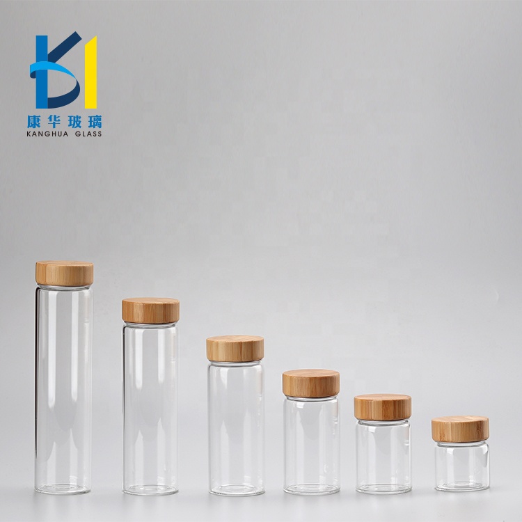Transparent Glass Storage Bottle 50ml 100ml 150ml Glass Jar Bamboo Cap
