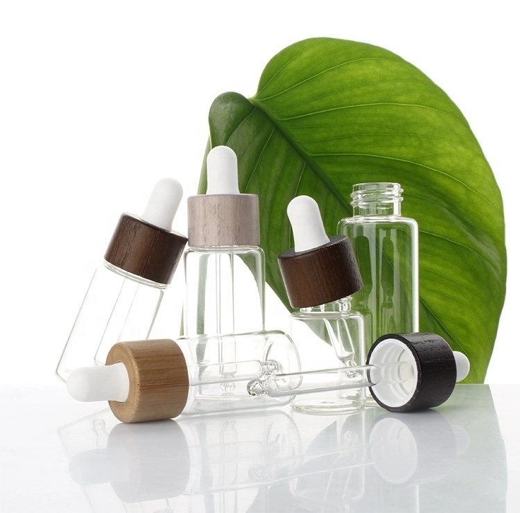 Transparent Glass Sub-bottle Dropper Bottle Bamboo Wood Cover Essential Oil Bottle