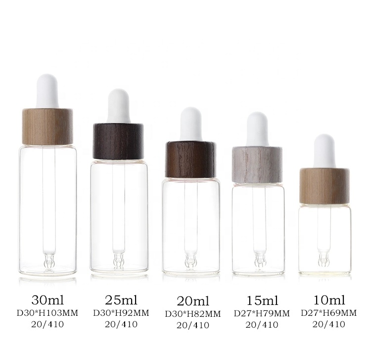 Transparent Glass Sub-bottle Dropper Bottle Bamboo Wood Cover Essential Oil Bottle