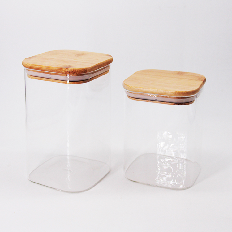 Transparent Glass Tea Canister Glass Jar Wooden Lid